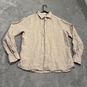 Porter & Ash Shirt Mens Medium Beige Linen Long Sleeve Button Up Casual Summer